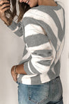V Neck Stripe Color Block Loose Oversized Pullover Sweaters