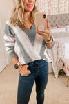 V Neck Stripe Color Block Loose Oversized Pullover Sweaters