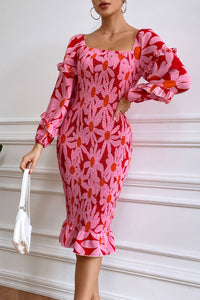 Ruffle Mermaid Square Neck Smocked Dress