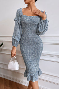 Ruffle Mermaid Square Neck Smocked Dress