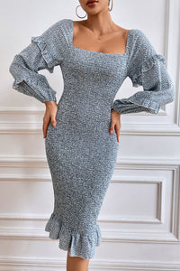 Ruffle Mermaid Square Neck Smocked Dress