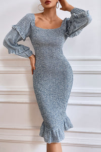Ruffle Mermaid Square Neck Smocked Dress