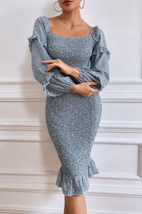 Ruffle Mermaid Square Neck Smocked Dress
