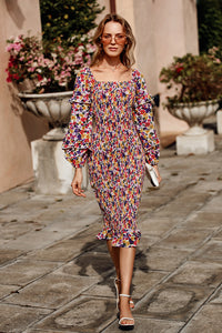 Ruffle Mermaid Square Neck Smocked Dress