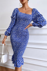 Ruffle Mermaid Square Neck Smocked Dress