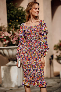 Ruffle Mermaid Square Neck Smocked Dress