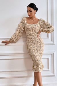 Ruffle Mermaid Square Neck Smocked Dress