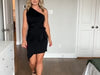 PRETTYGARDEN Women's Summer One Shoulder Mini Short Dresses Irregular Hem Belted Fitted Spring Cocktail Party Dress