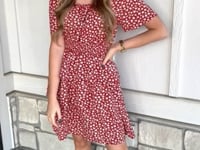 PRETTYGARDEN Women Floral Square Neck Short Sleeve Tiered Ruffle Boho Mini Dresses
