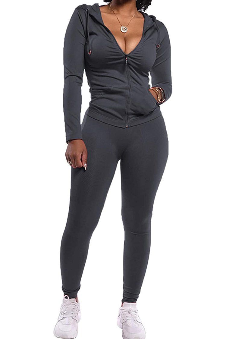 Plus Size Zipper Hoodie Athletic Clothing Set丨PRETTYGARDEN