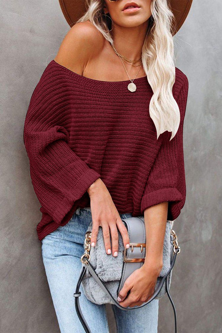 Burgundy Off Shoulder Sweater