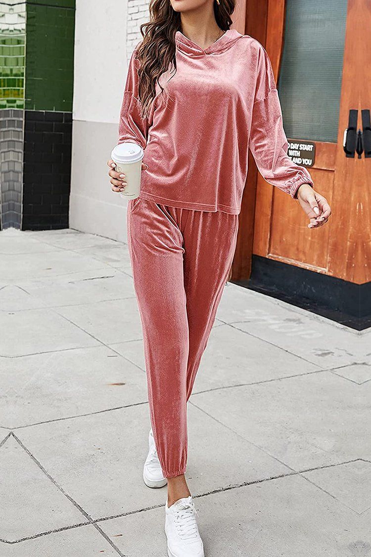 Two Piece Velvet Matching Sweatsuit Oversized Tracksuit