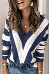 Womens V Neck Sweater Color Block Loose Long Sleeve Pullover Sweater PRETTYGARDEN