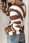 Womens V Neck Sweater Color Block Loose Long Sleeve Pullover Sweater PRETTYGARDEN