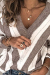 Womens V Neck Sweater Color Block Loose Long Sleeve Pullover Sweater PRETTYGARDEN
